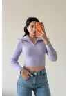 Kadın Lila Crop Kazak 1014-2022