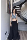Kadın Mavi Crop Kot Yelek 1034-0006