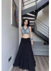 Kadın Mavi Crop Kot Yelek 1034-0006