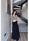 Kadın Mavi Crop Kot Yelek 1034-0006