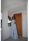Kadın Mavi Gipeli Yırtmaçlı Etek 1006-2587