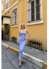 Kadın Mavi Straplez Elbise 1026-221730