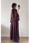 Kadın Mor Kol Ve Etek Şifon Bel Fırfırlı Elbise 1041-2697