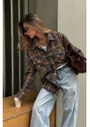 Kadın Oduncu Ekose Oversize Gömlek 1017-0115
