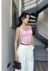Kadın Pembe Halter Yaka Crop 0171