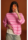 Kadın Pembe Çizgili Sweatshirt 13691
