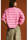 Kadın Pembe Çizgili Sweatshirt 13691