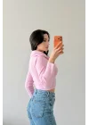 Kadın Pembe Crop Kazak 1014-2022