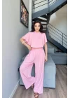 Kadın Pembe Crop Pantolon Takım 1017-0176