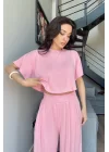 Kadın Pembe Crop Pantolon Takım 1017-0176