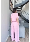 Kadın Pembe Crop Pantolon Takım 1017-0176