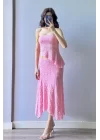 Kadın Pembe Dantel Crop Etek Takım 1026-221725