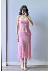 Kadın Pembe Dantel Crop Etek Takım 1026-221725