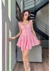 Kadın Pembe Düğme Deyalı Şort Tulum 1006-0495