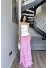 Kadın Pembe Gipeli Yırtmaçlı Etek 1006-2587