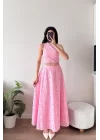 Kadın Pembe Kolsuz Crop Etek Takım 1041-3251