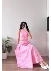 Kadın Pembe Kolsuz Crop Etek Takım 1041-3251