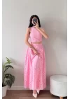 Kadın Pembe Kolsuz Crop Etek Takım 1041-3251