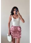 Kadın Pembe Payetli Mini Etek 0832-3104