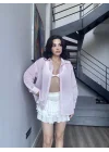 Kadın Pembe Transparan Çizgili Gömlek 1006-6876