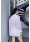 Kadın Pembe Transparan Çizgili Gömlek 1006-6876