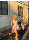 Kadın Pudra Korseli Çizgili Mini Elbise 5424