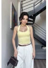 Kadın Sarı Halter Yaka Crop 0171
