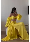 Kadın Sarı Crop Etek Takım 1041-3234