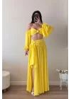 Kadın Sarı Crop Etek Takım 1041-3234