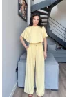 Kadın Sarı Crop Pantolon Takım 1017-0176
