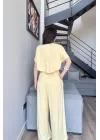 Kadın Sarı Crop Pantolon Takım 1017-0176