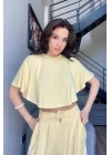 Kadın Sarı Crop Pantolon Takım 1017-0176