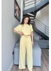 Kadın Sarı Crop Pantolon Takım 1017-0176
