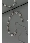 Kadın Silver Çiçekli Plaka Zincir Kemer 1043-0001