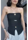 Kadın Siyah Aksesuarlı Crop 13684
