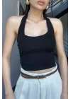 Kadın Siyah Halter Yaka Crop 0171