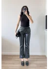 Kadın Siyah Lastikli Çımalı Deri Pantolon 30322