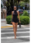 Kadın Siyah Miami Şort Bluz Takım 5430