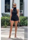 Kadın Siyah Miami Şort Bluz Takım 5430