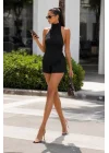 Kadın Siyah Miami Şort Bluz Takım 5430