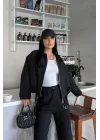 Kadın Siyah Oversize Bomber Gabardin Ceket 2911