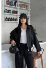 Kadın Siyah Oversize Bomber Gabardin Ceket 2911