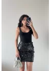 Kadın Siyah Payetli Mini Etek 0832-3104