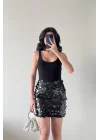 Kadın Siyah Payetli Mini Etek 0832-3104