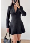 Kadın Siyah Pileli Ceket Elbise 1041-2707