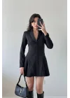 Kadın Siyah Pileli Ceket Elbise 1041-2707