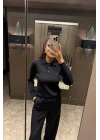 Kadın Siyah Polo Yaka Kazak 1014-2402
