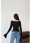 Kadın Siyah Sırt Bağlamalı İspanyol Kol Bluz 1041-2772