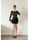 Kadın Siyah Sırt Dekolte Dantelli Elbise 1041-2767