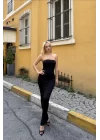 Kadın Siyah Straplez Elbise 1026-221730